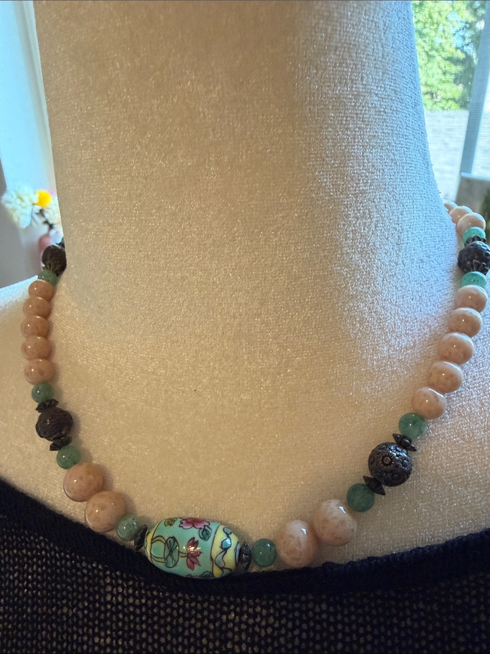 Handcrafted Pink and Green Beaded Women's Necklace
